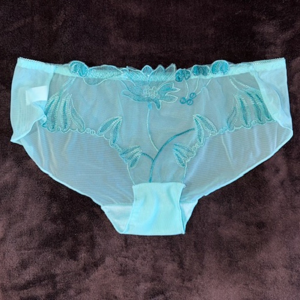 Green Panties with embroidered flowers. Sheer see through mesh Lolita Kaw…